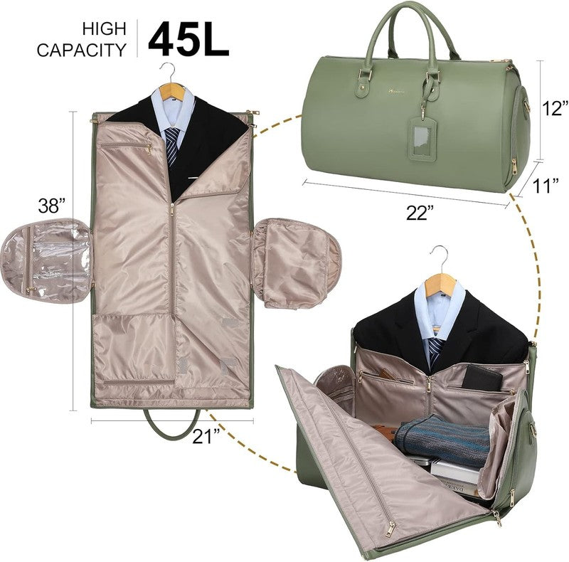 Women PU Leather 2in1 Garment Duffle Bag Green Hanging Suit Travel Carry2