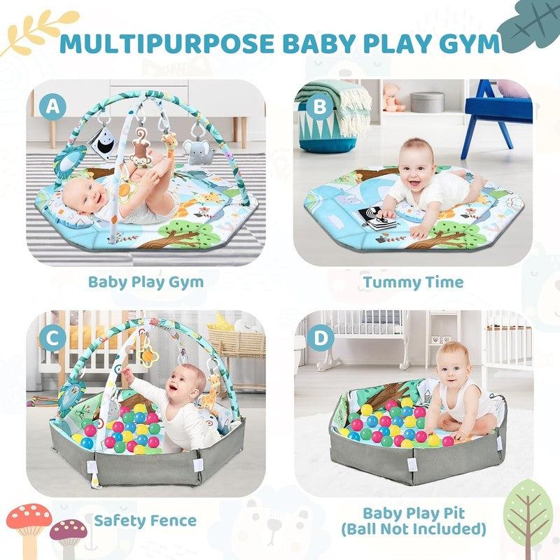 8 in 1 Baby Gym Play Mat Tummy Time Ball Pit w/ Toys 0 12M2