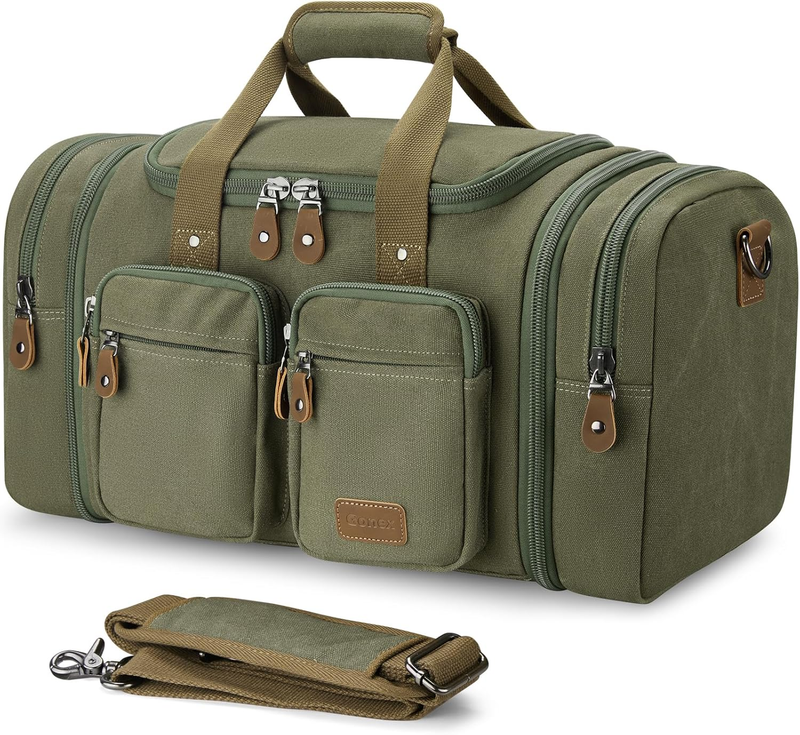Expandable 60L Canvas Duffle Bag Army Green Travel Gym Weekender Carry On0