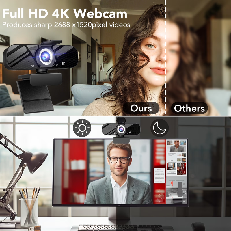 4K UHD Webcam PDAF Autofocus Noise Cancel Mic USB A Privacy Cover PC Laptop5