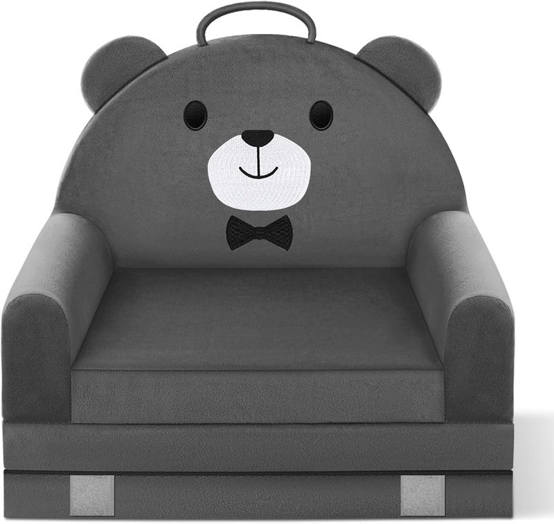 Kids Foldable Sofa Bed w/ Washable Cover, Crystal Velvet Toddler Chair Gray8