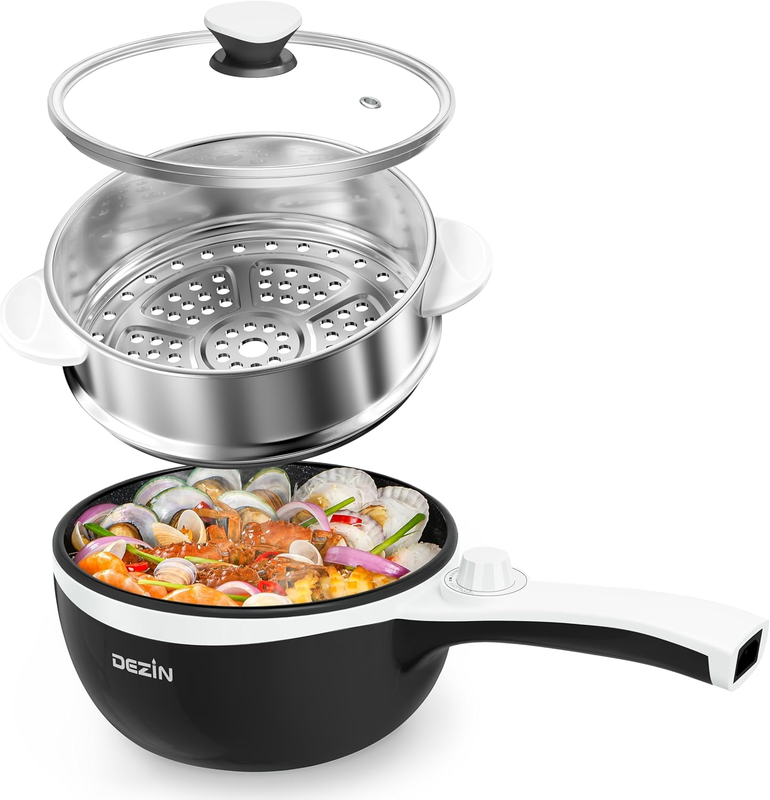 Hot Pot Electric with Steamer 1.5L  Mini Cooker Rapid Noodles Steak Egg Fried0