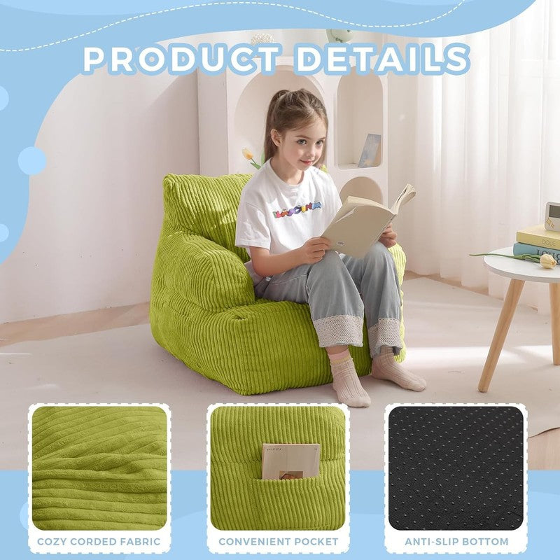 Kids Bean Bag Chair Toddler Sofa w Filler Pocket Floor Chair Gaming Green2