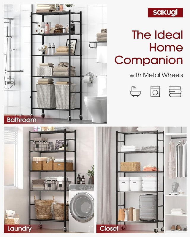 5 Tier Metal Storage Shelves w Wheels Heavy Duty Adjustable Black3