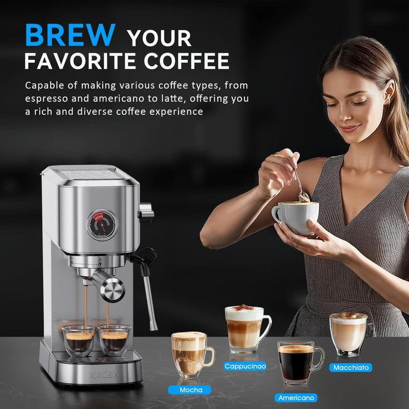 20 Bar Espresso Machine with Milk Frother 42oz Silver Stainless Steel6