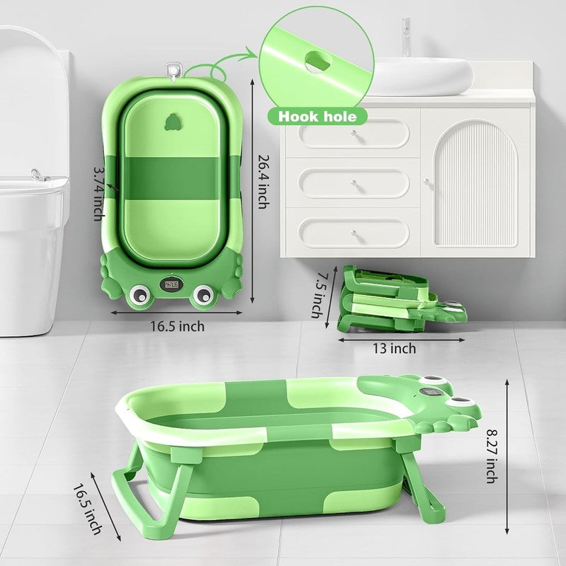 Collapsible Baby Bathtub with Thermometer Soft Cushion Foldable 0 36M DarkGreen4