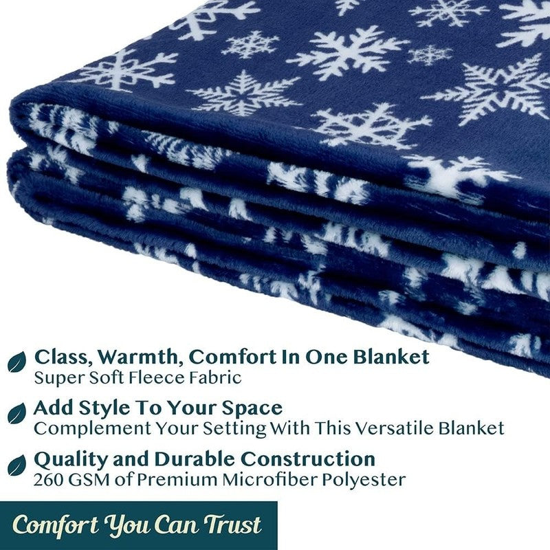 Christmas Throw Blanket Navy White Snowflake Fleece Soft Warm Plush 50"x60"7