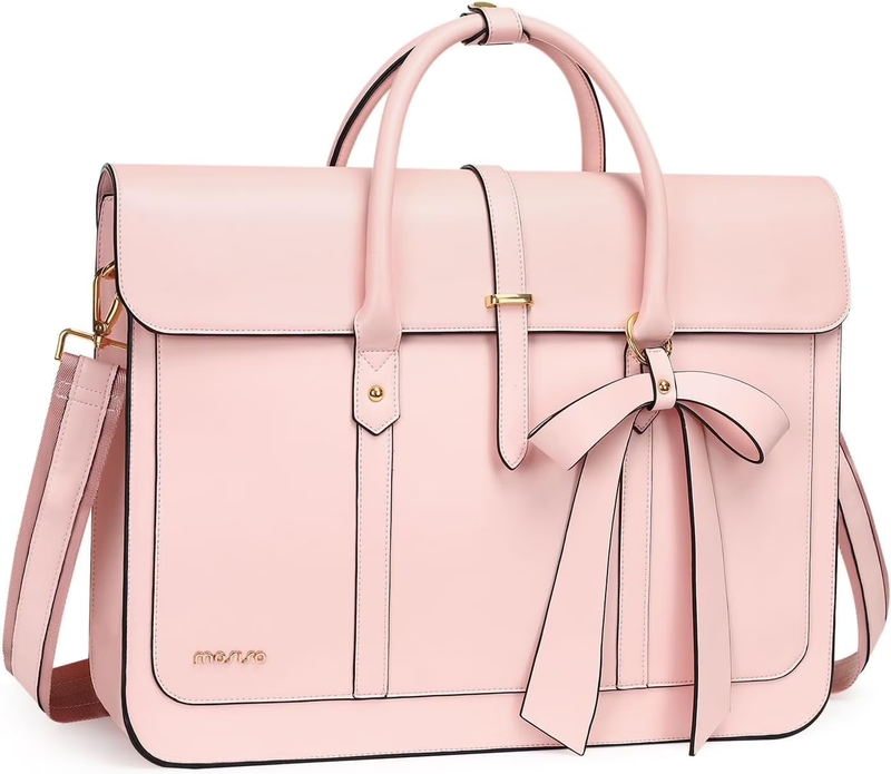 Women Laptop Tote Bag 15–15.6 Inch PU Leather Convertible Backpack Pink0