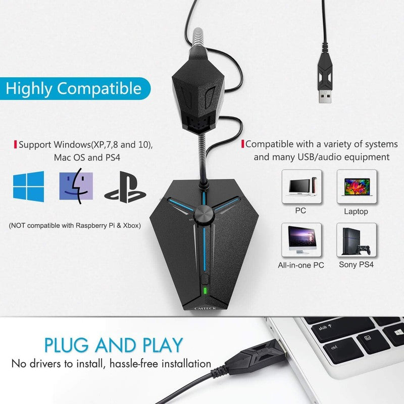USB Computer Microphone, Desktop Condenser Mic w/ Mute & Volume Knob5