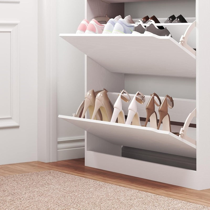 47.2'' Shoe Cabinet 3 Flip Drawers Freestanding Wood Storage Entryway White5