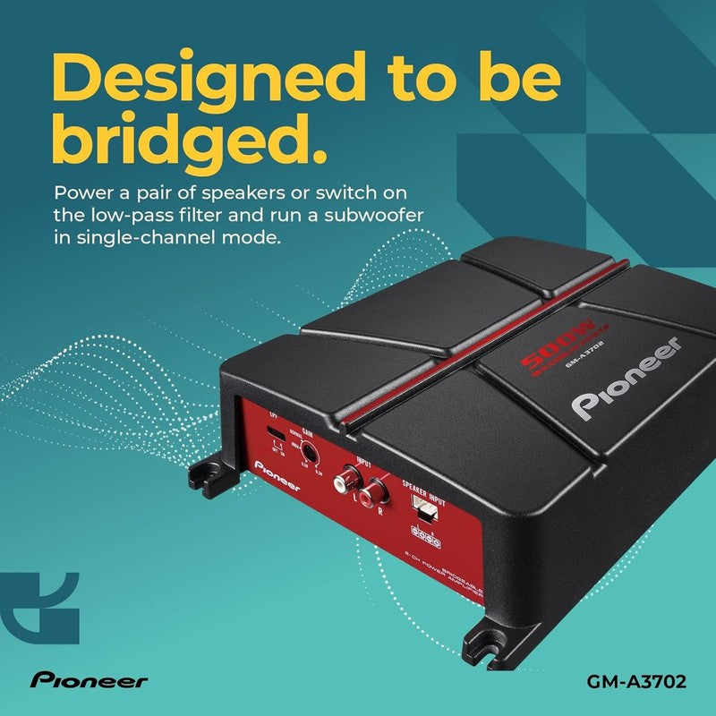 GM A3702 2 Ch Car Amplifier 500W Max Class AB Bridgeable High/Low Pass Filter2