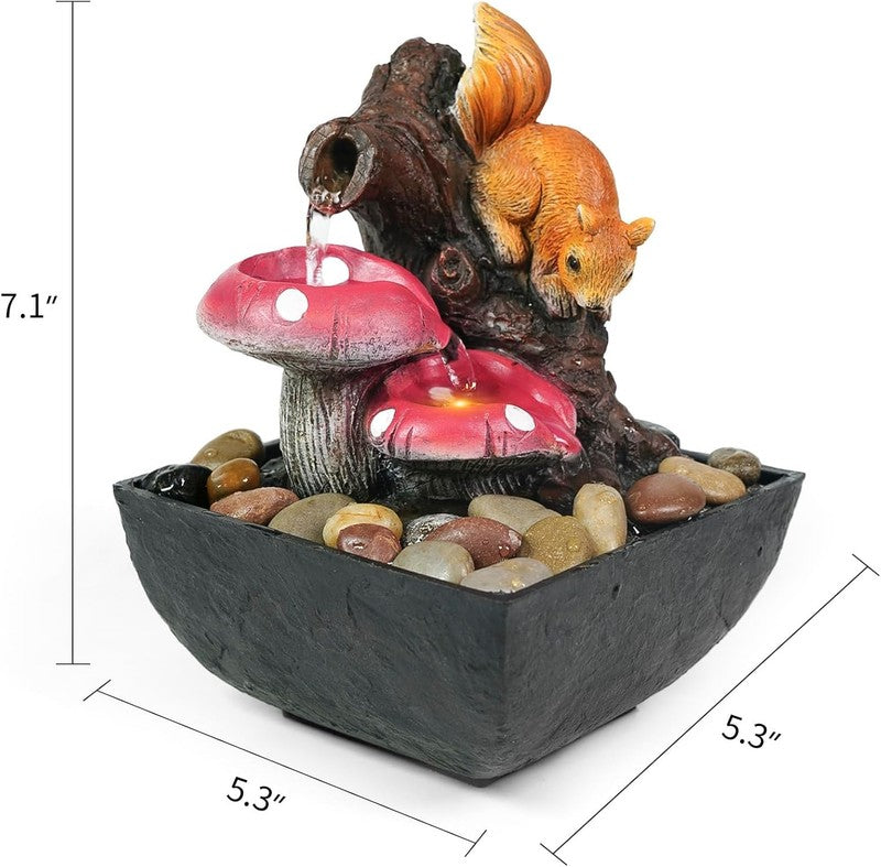 3-Tier Tabletop Waterfall Fountain Indoor LED Squirrel Desktop Home Decor1