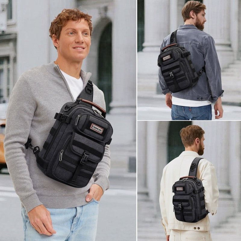 Sling Bag for Men Canvas Casual Chest Bag with USB Charging Port for Travel Dail1