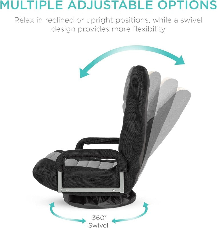 Gaming Floor Rocker Chair 360° Swivel, Lumbar Support Black/Gray2