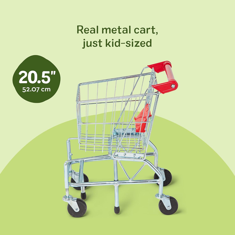 Toy Shopping Cart, Grocery Store Pretend Play Toys with Sturdy Metal Frame & Wor2