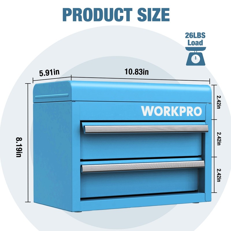 Mini Metal Tool Box with 2 Drawers and Top Storage, Small Tool Chest with PVC Li5