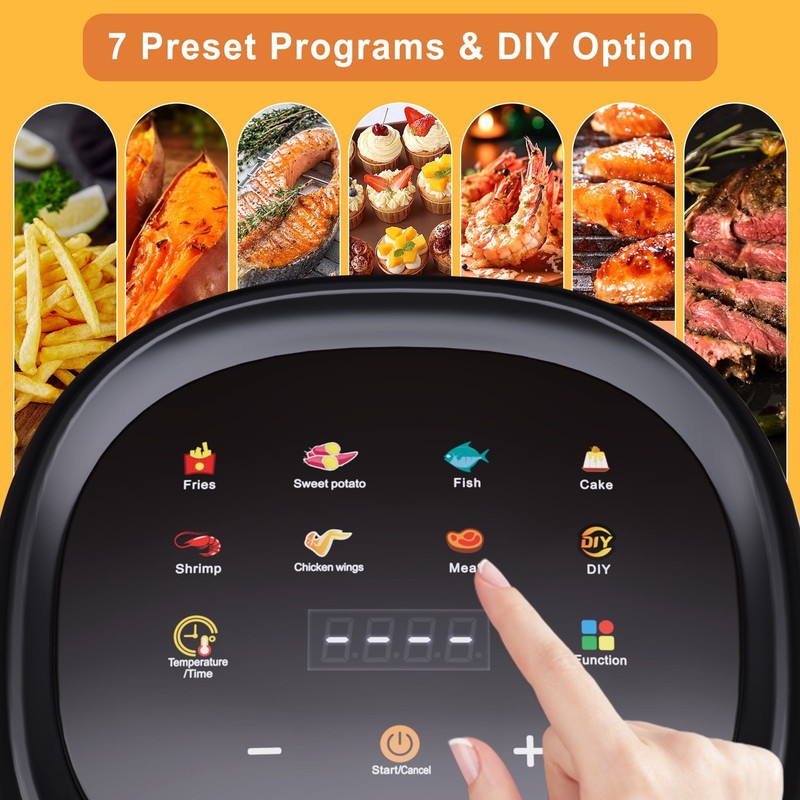 5QT Air Fryer, 360° Glass View, 8-in-1 Digital, Nonstick Basket, 1350W, Black5