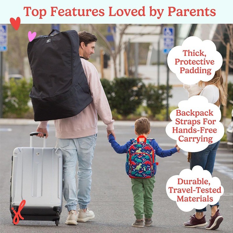 Padded Car Seat Travel Bag Backpack Airline Gate Check Infant Booster Black1