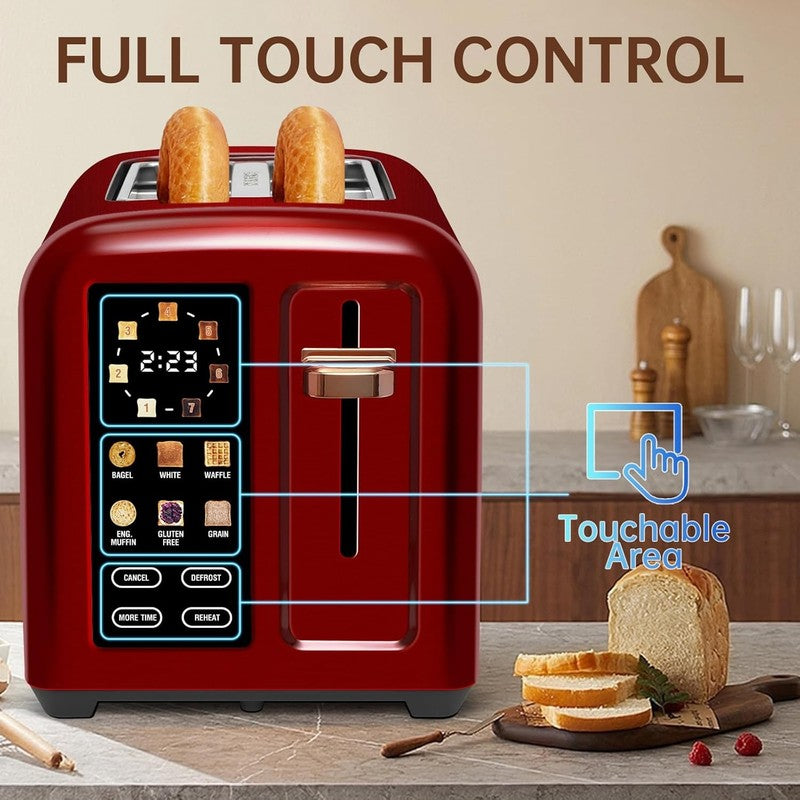 2 Slice Touch Control Toaster LCD 1350W Wide Slots Dark Cherry3