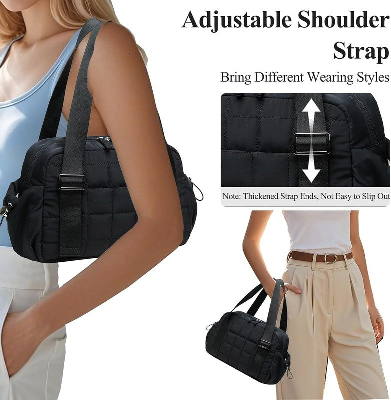 Mini Gym Bag Women Quilted Duffel Wet Compartment Coin Purse Yoga Dance Black3