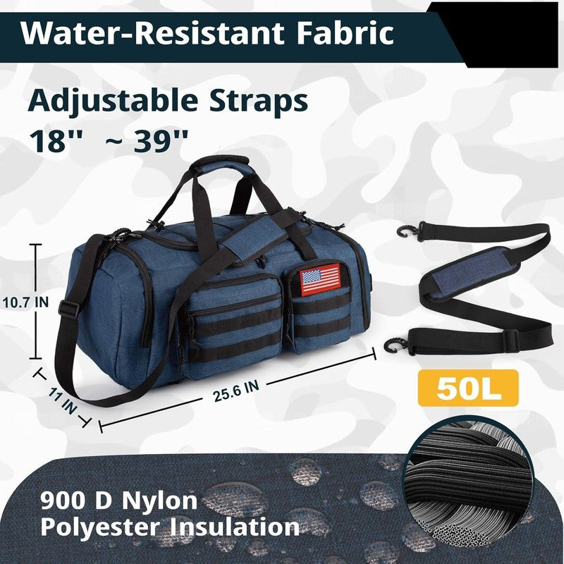50L Tactical 3in1 Gym Duffle Backpack Travel Weekender Shoe Pocket Wet Bag3