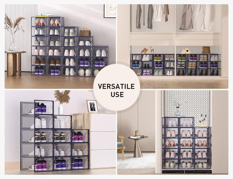 12 Pack X Large Clear Shoe Storage Boxes, Stackable Organizer Bins, Blue5