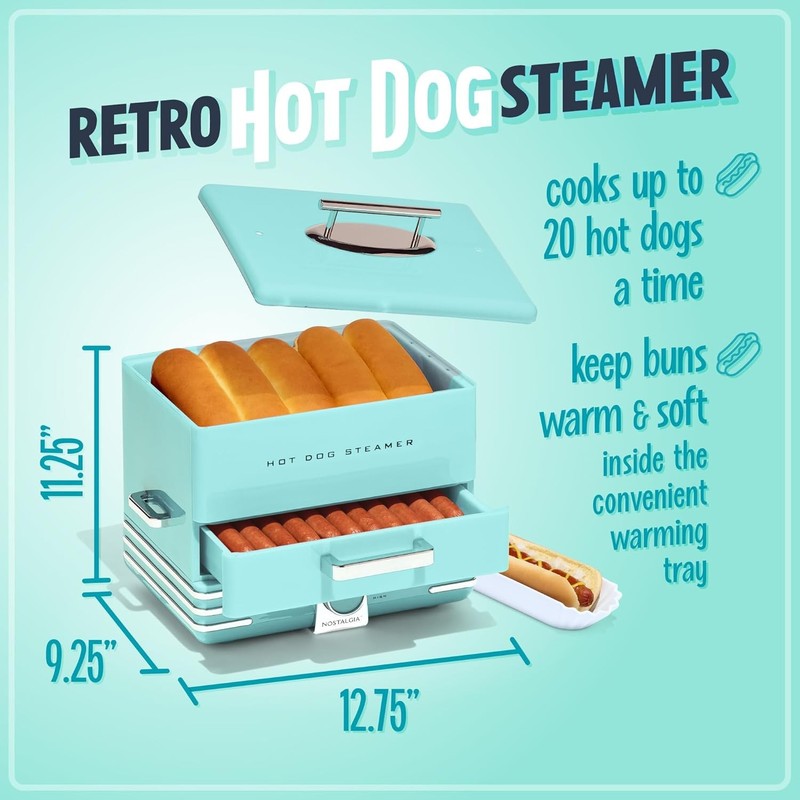 XL Diner-Style Hot Dog Steamer 20 Dogs 6 Buns Sausage Veggie Cooke1