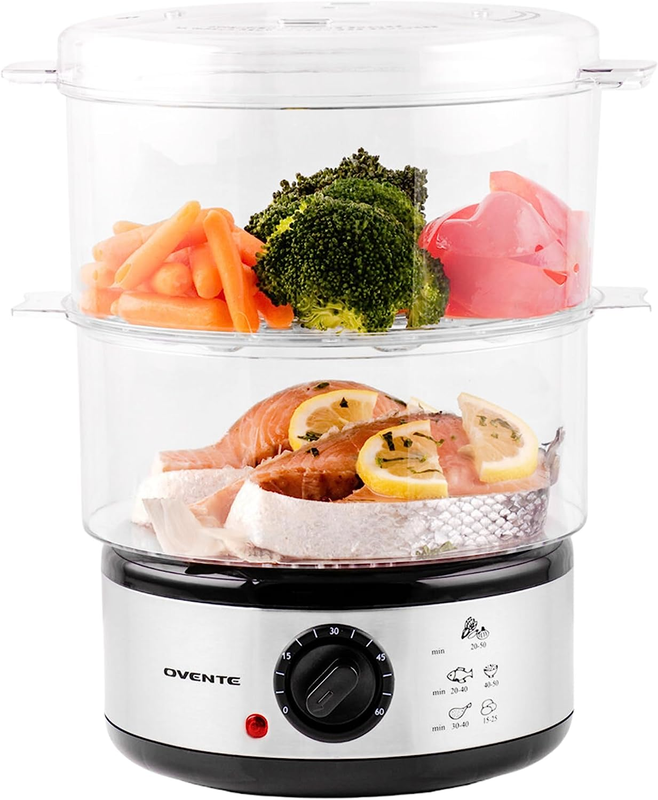 Electric 2-Tier Food Steamer 5Qt Veggie Cooker 400W Timer Stainless9