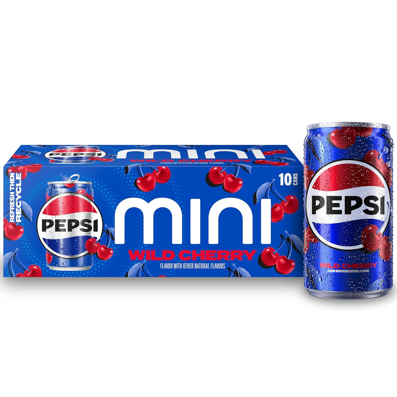 Wild Cherry Cola Soda Pop Mini Cans, 7.5 Ounce Mini Cans (10 Pack) (Packaging Ma8
