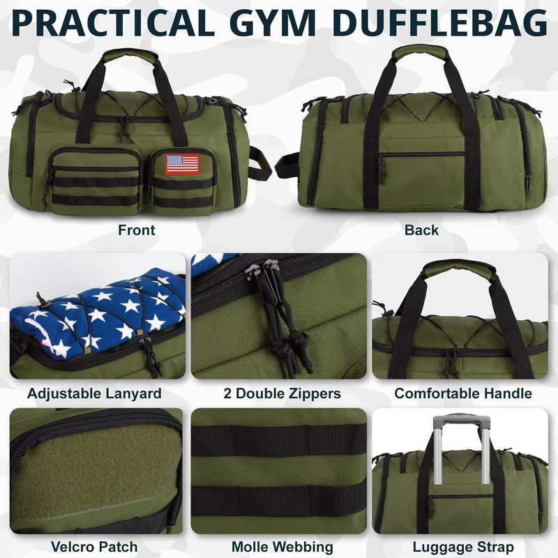 50L Tactical Gym Bag 3in1 Duffle Backpack Travel Weekender Shoe Pocket5