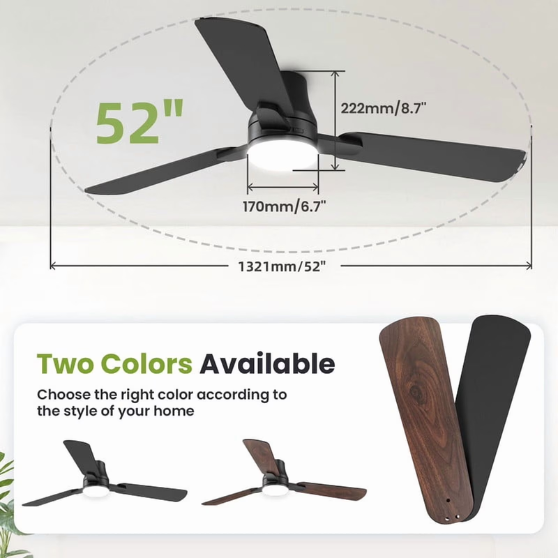 52in Ceiling Fan with Light Remote Flush Mount Indoor Outdoor Modern7