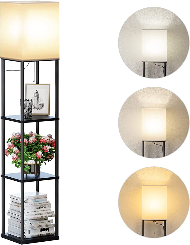 Floor Lamp with Shelves, Modern Square Standing Lamp, Bookshelf Lamp (Black)10