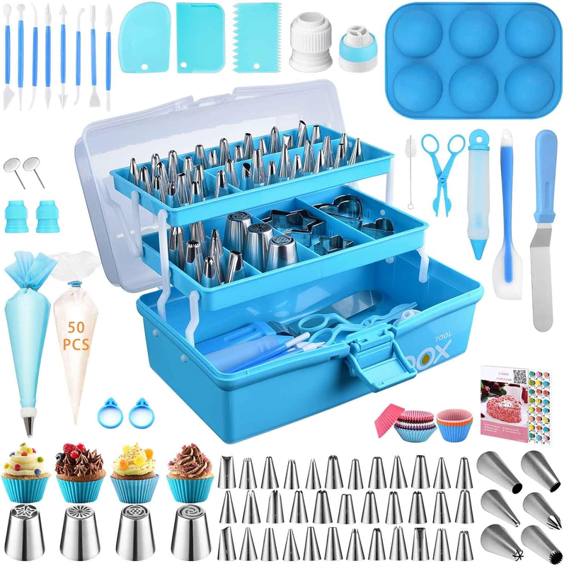 236 Pc Cake Decorating Tools Kit w/ Storage Case Piping Bags Icing Tips Blue10