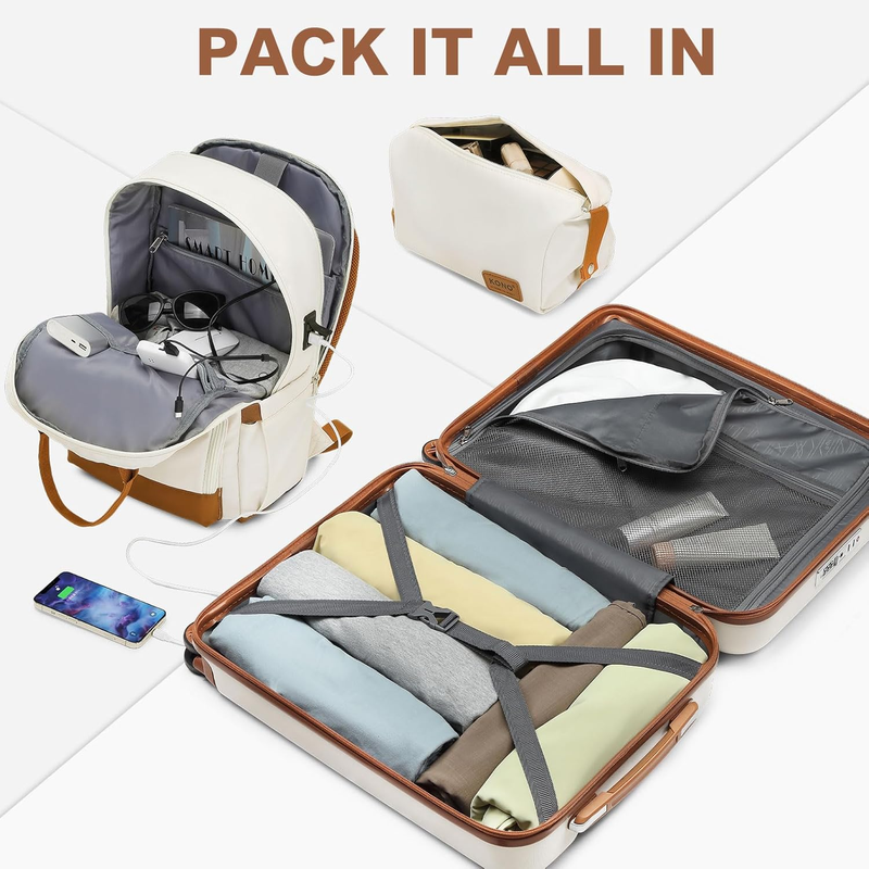 3pc Carry On Luggage Set TSA Lock Hardshell Spinner Wheels Cream Brown3