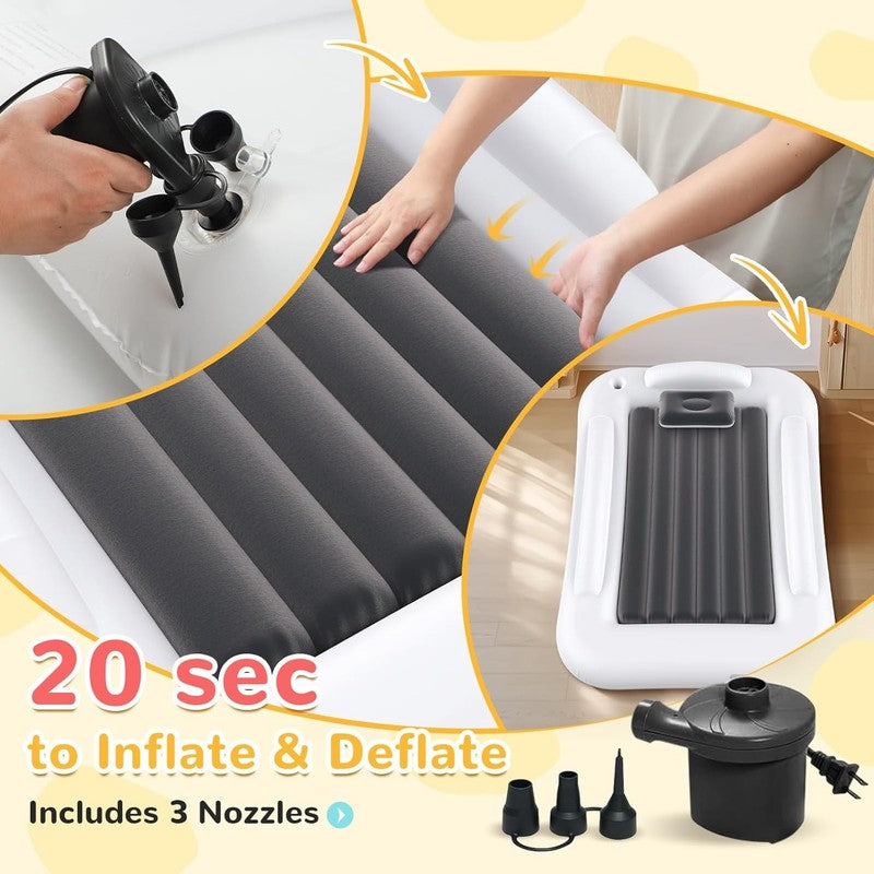 Inflatable Kids Travel Bed with Safety Bumpers, Portable Blow Up Mattress 53"2