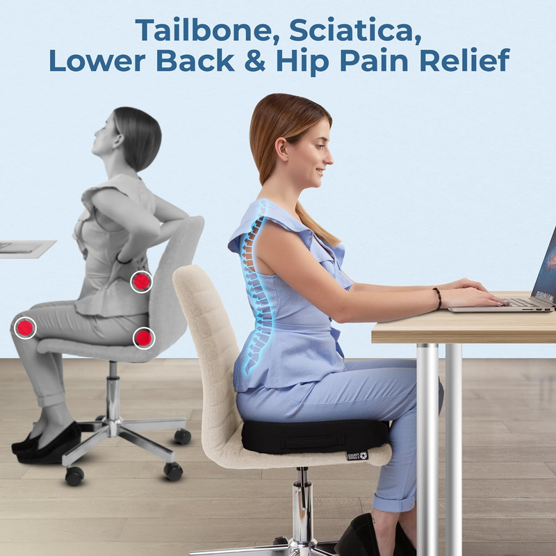 Ergonomic Seat Cushion Memory Foam Office Chair Car Airplane Black2