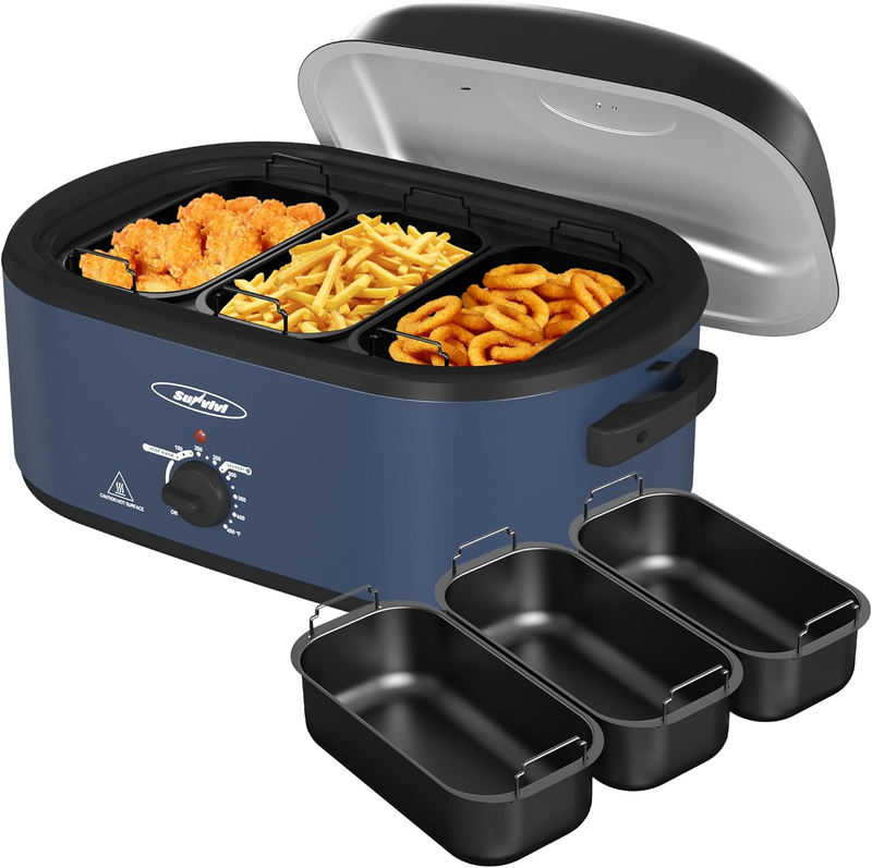 20Qt Electric Roaster Oven Stainless Steel Blue 3-Compartment Turkey Rack10
