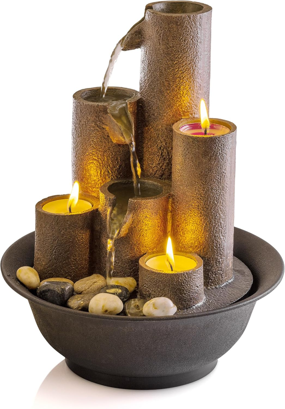 WCT202 Indoor Tabletop Tiered Water Fountain Featuring 3 Candles for Desktop and8