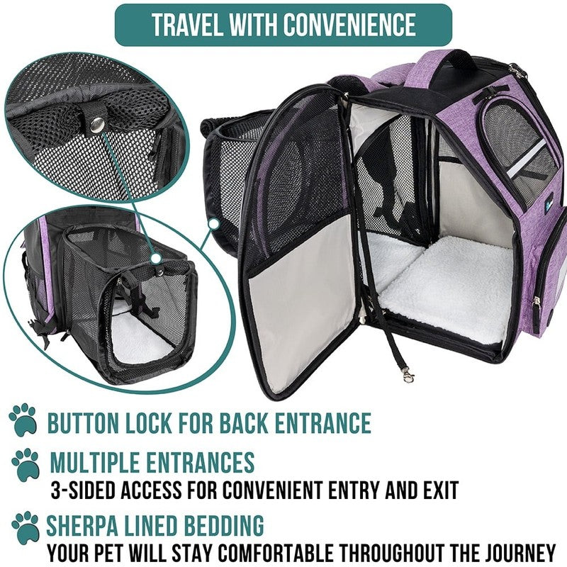 “Expandable Pet Backpack Carrier – Airline Approved Dog & Cat Travel, Purple3