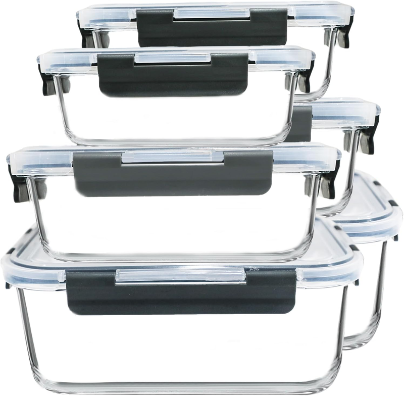 6 Pack Extra Large Glass Food Storage Containers Airtight Lids Set7