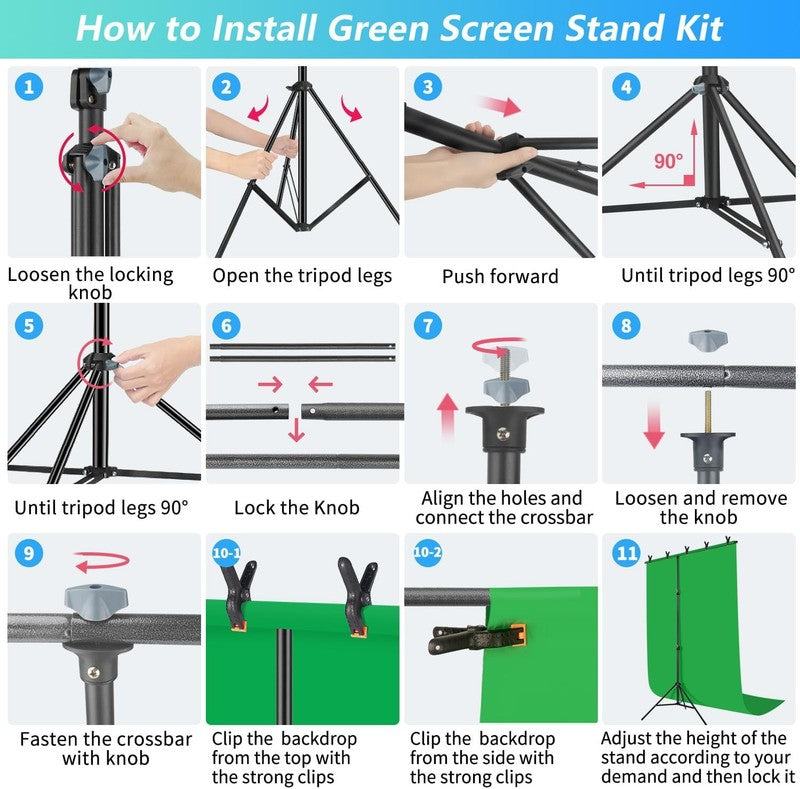 Green Screen Backdrop Kit with Stand, 5X6.5Ft Portable Green Screen Backdrop wit7