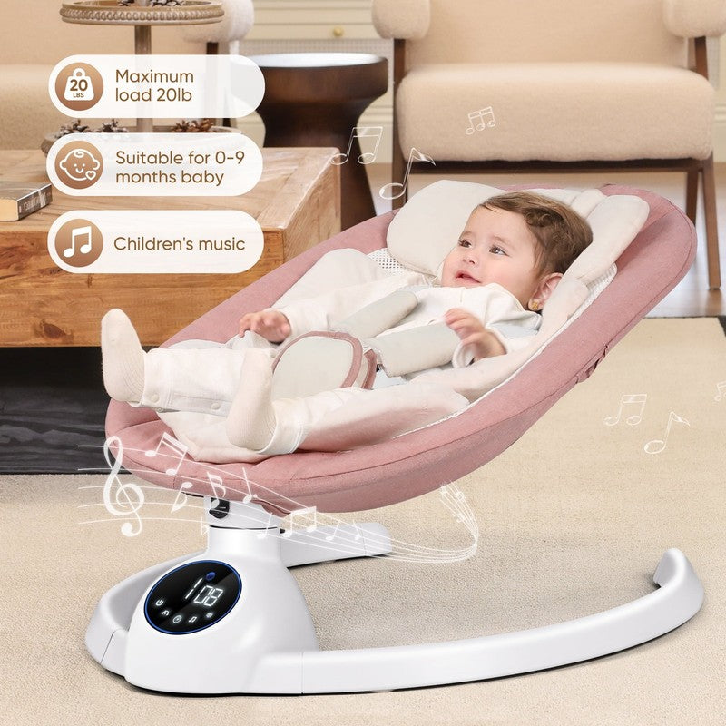 Baby Swing for Infants Bluetooth Control 5 Point 5 Speeds 10 Lullabies Pink3