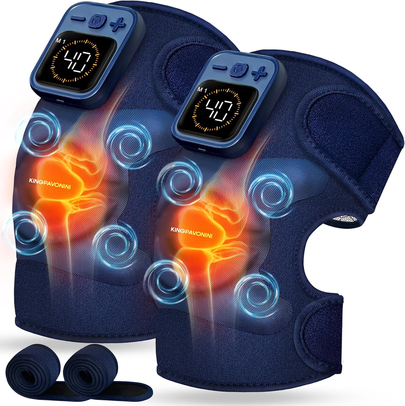Cordless Knee Massager w/ Heat Vibration 4 Motors 6 Modes Pain Relief Blue8