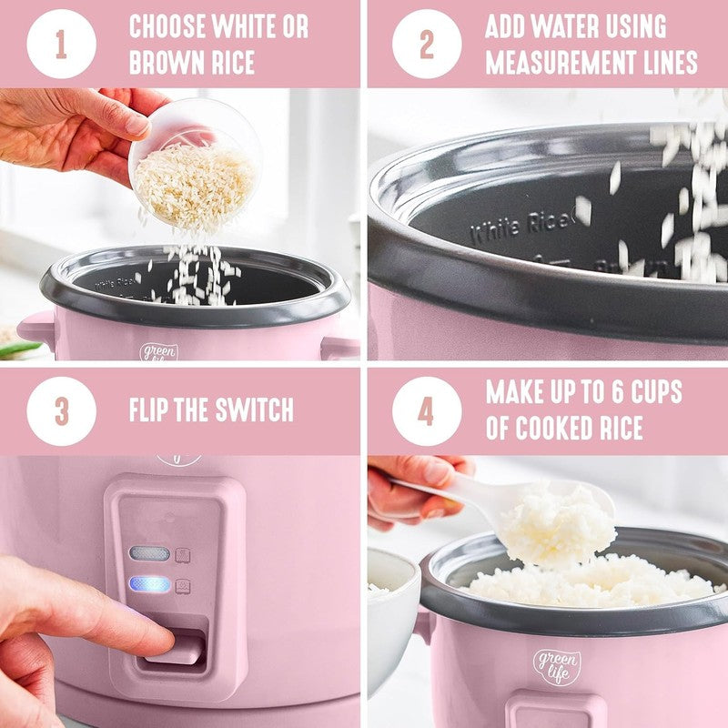 Rice Cooker 3-Cup PFAS-Free Ceramic Removable Pot Pink Multicooker3