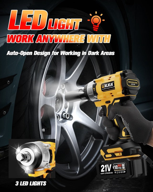Cordless 1/2 Inch Brushless Impact Wrench 590Ft-Lbs 2 Batteries 7 Sockets Kit3