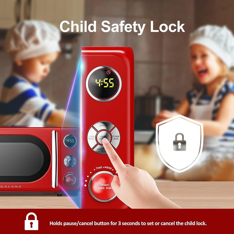 0.7 Cu Ft Retro Microwave Oven LED Pull Handle Child Lock Red3