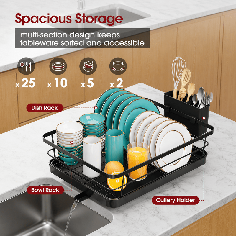 Compact Dish Drying Rack for Kitchen Counter 15x12x5 Inch Black1