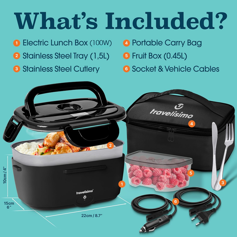 Heated Lunch Box 1.5L 100W Portable Electric Food Warmer for Work Travel3