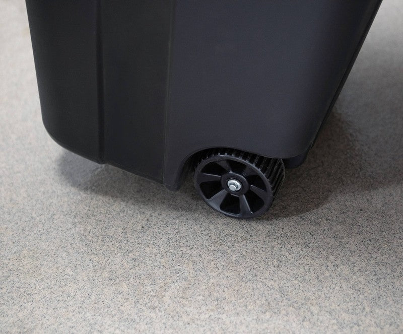 32 Gallon Wheeled Heavy Duty Plastic Garbage Can, Attached Lid, Black1