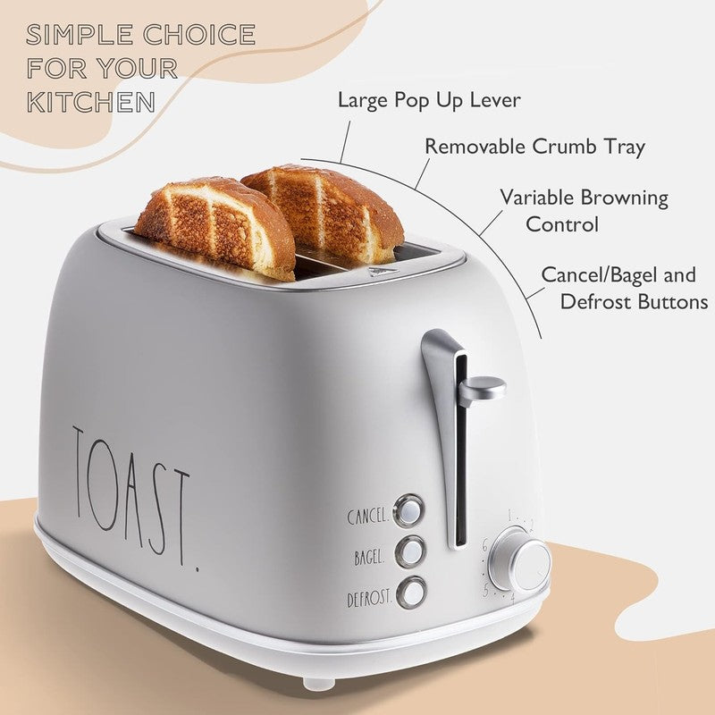 Retro 2 Slice Stainless Steel Toaster Wide Slot 6 Browning Bagel Cancel Sand2